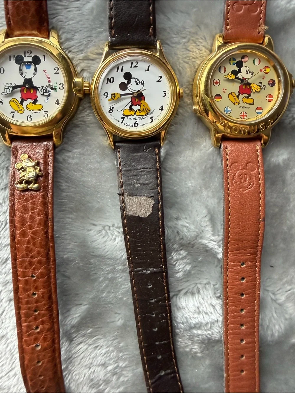 Mickey Mouse Gold-Tone Leather Strap Watch - Brown/Black